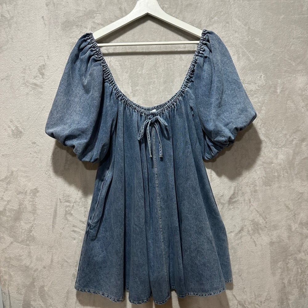 Sofie the Label Blue Denim Puff Sleeve Babydoll Mini Dress S14500 Size Small